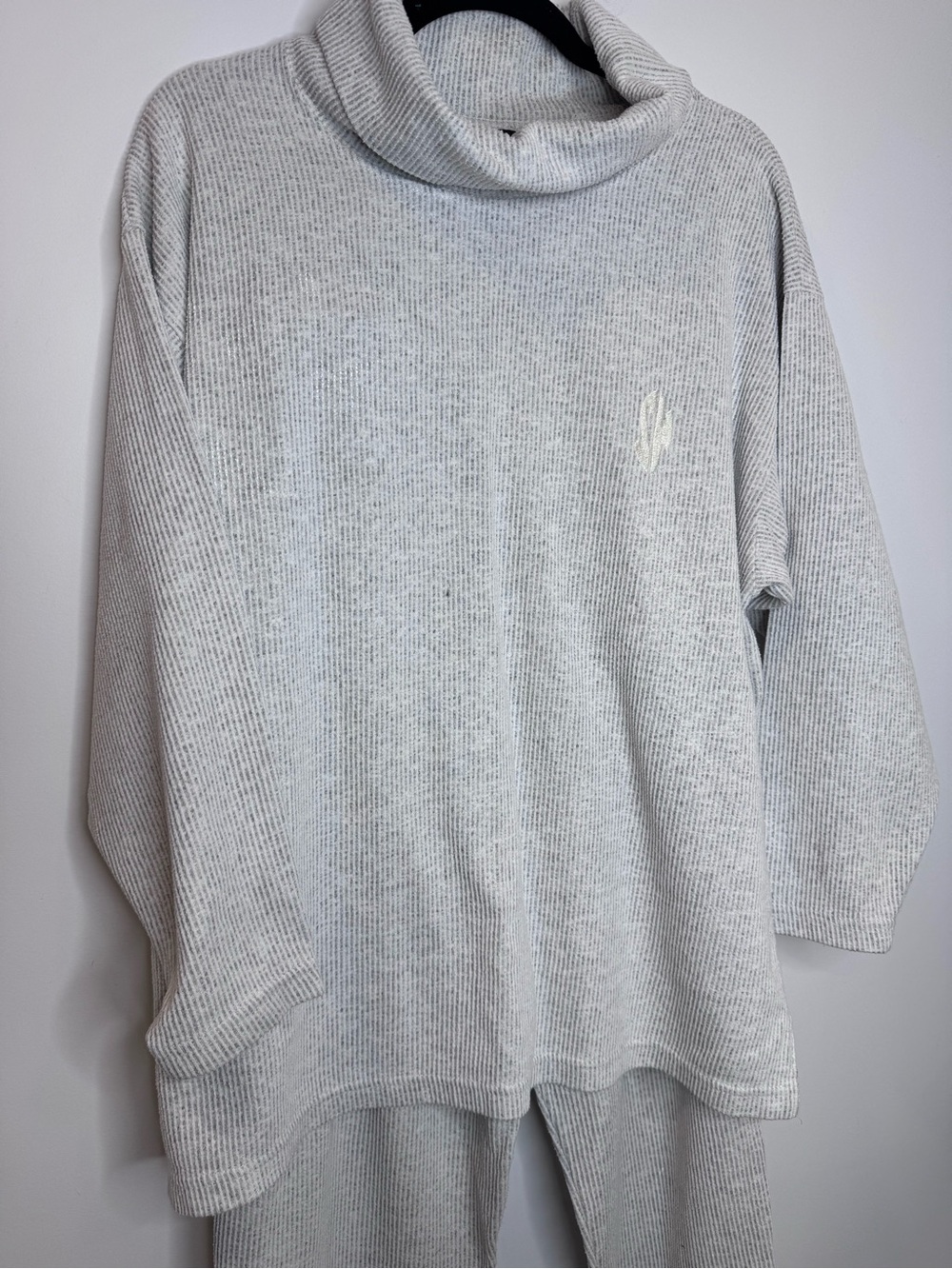 Vintage Shooky Cozy Ribbed Knit Lounge Set Gray Turtleneck 90s cropped petite - Picture 3 of 11